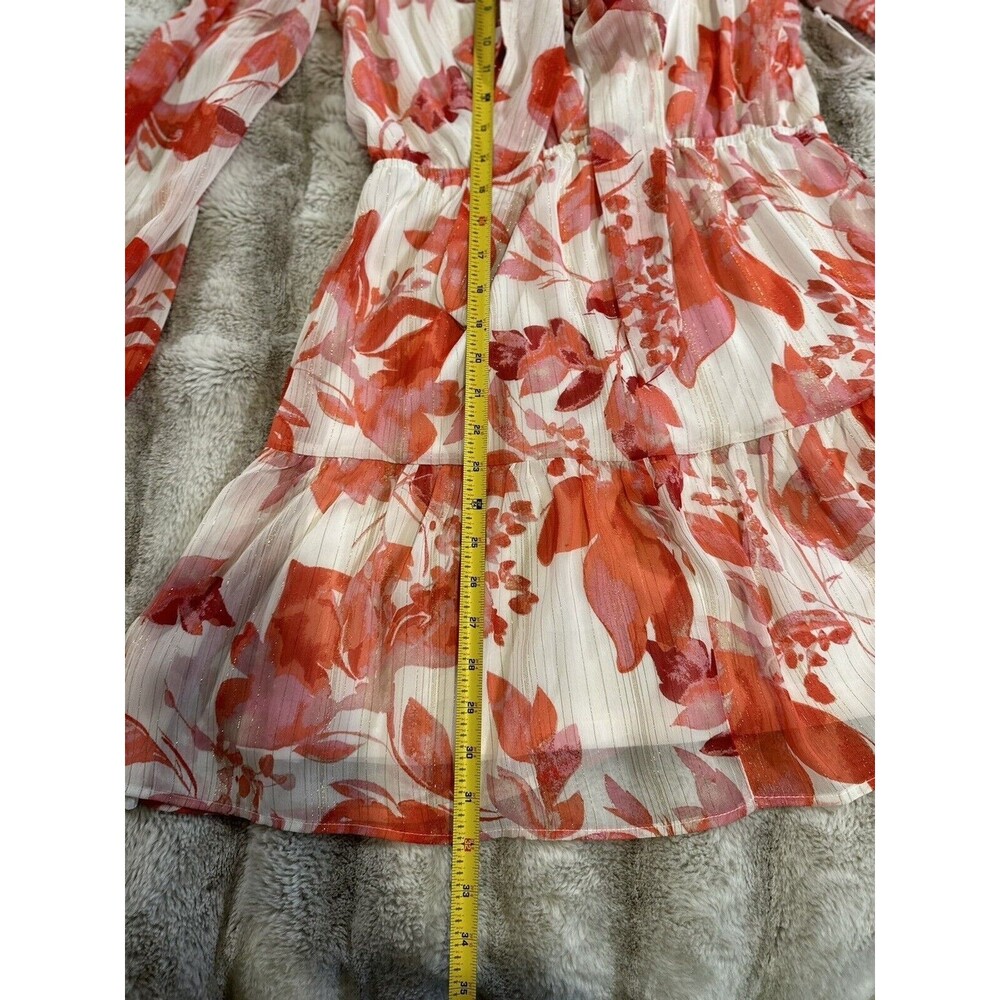 Mimi Chica Floral pink Long Sleeve Ruffle Tie Dress Size Small Chifon Mini - Picture 8 of 14